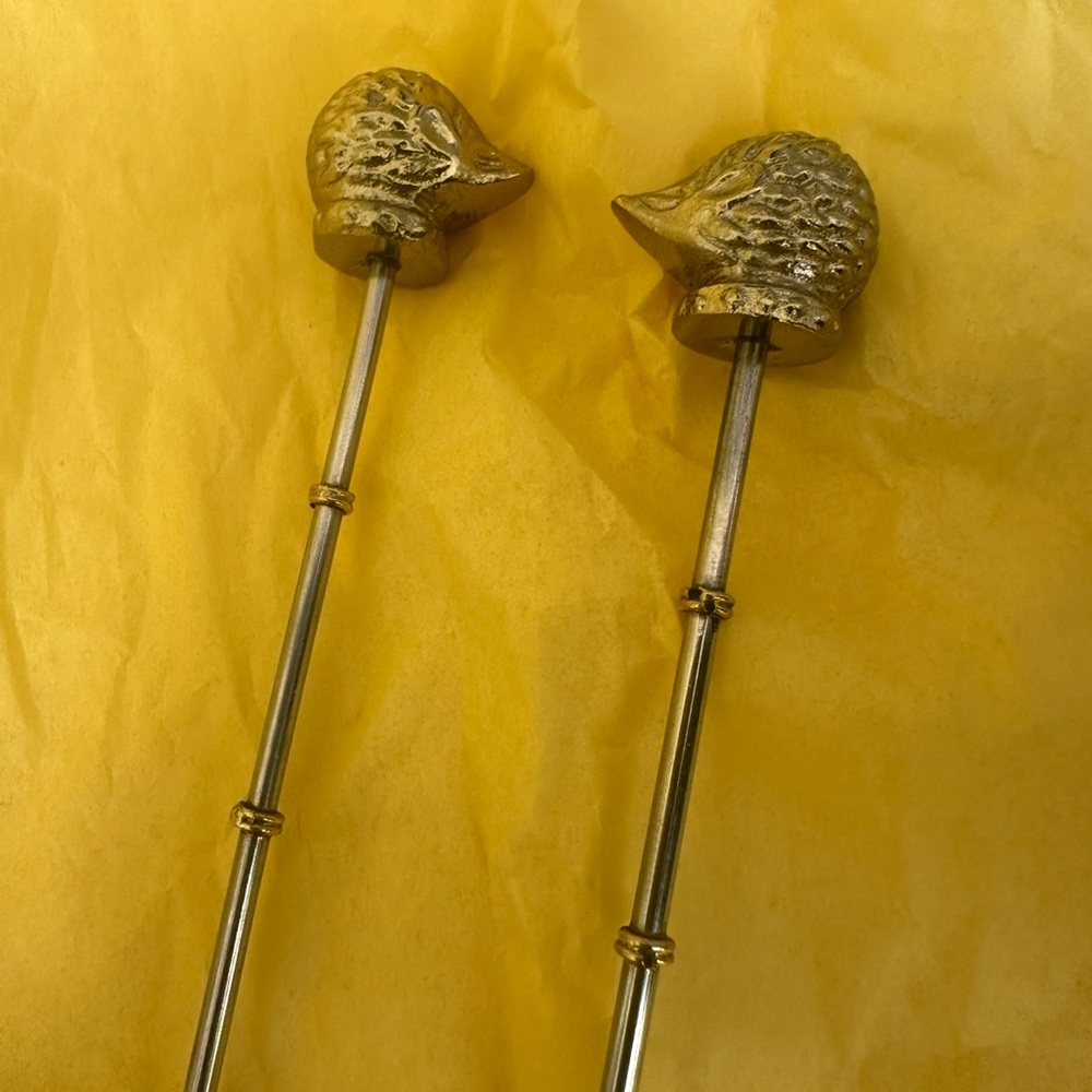 Set of 2!! Anthropologie Spring Hedgehog Cocktail Spoon Stirrer Silver & Gold E…